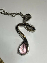 Vintage 1980s Rhodium Plated Pink Teardrop Crystal Necklace New Old Stock