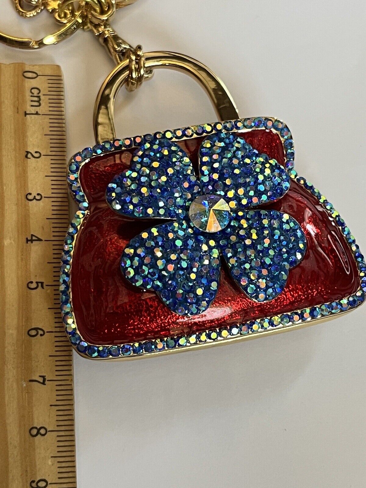 Butler And Wilson Large Red Enamel Blue Flower Handbag Keyring