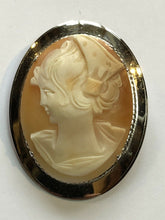 Vintage Silver Shell Carved Cameo Brooch Stamped