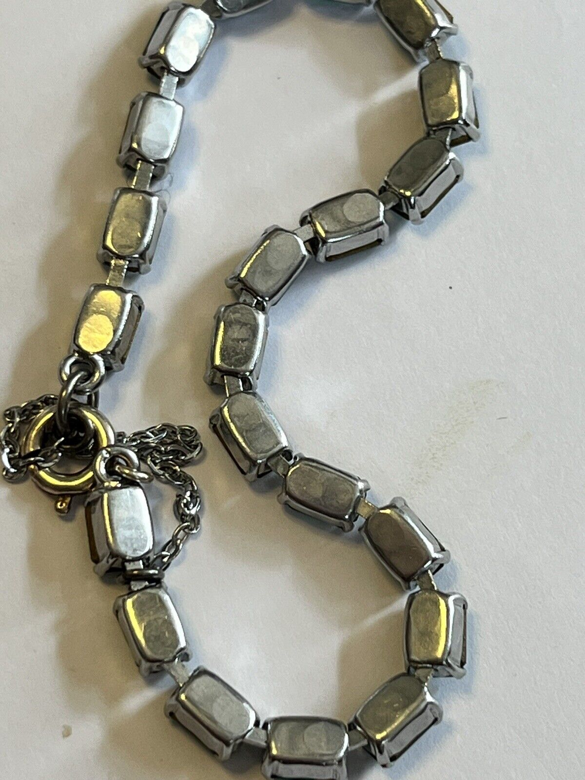 Vintage Silver Tone Green Stone Bracelet Safety Chain