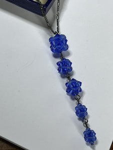 Vintage Silver Tone Blue Beaded Drops Necklace