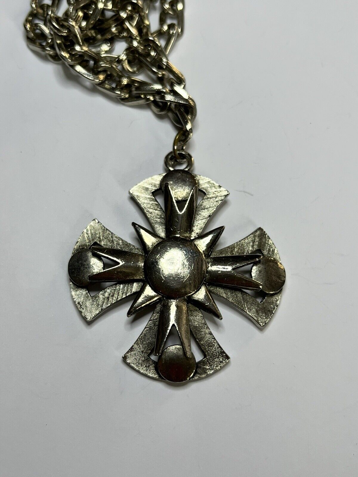 Vintage Statement Silver Tone Maltese Cross Necklace