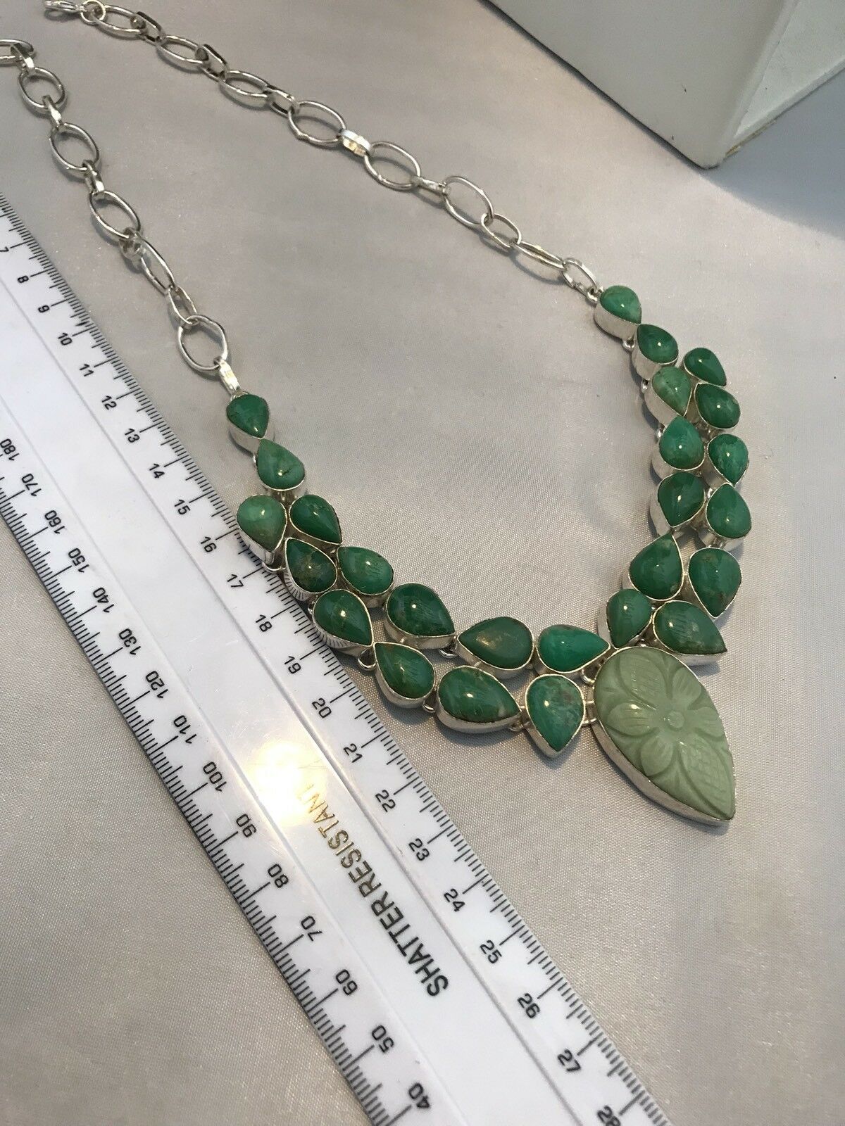 Stylish Statement Natural Green Carved Stone Necklace