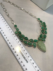 Stylish Statement Natural Green Carved Stone Necklace