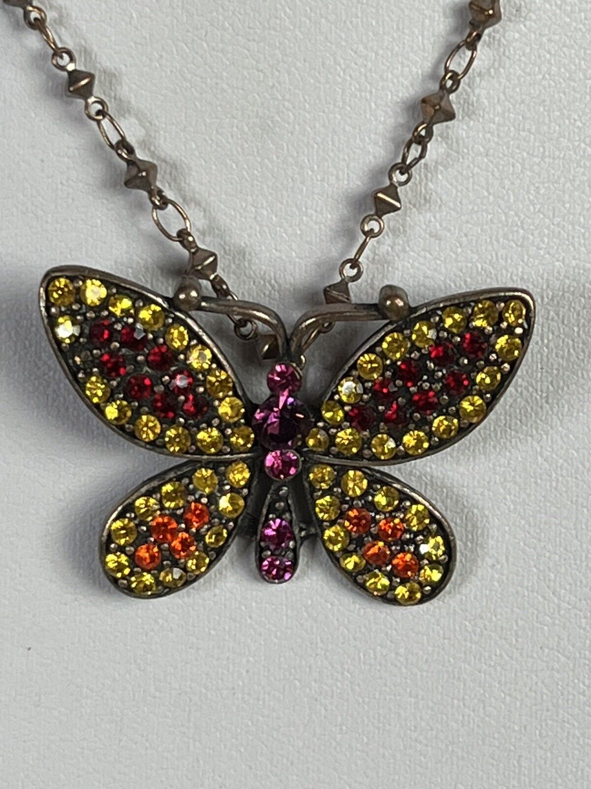 Vintage Multicoloured Diamanté Butterfly Necklace