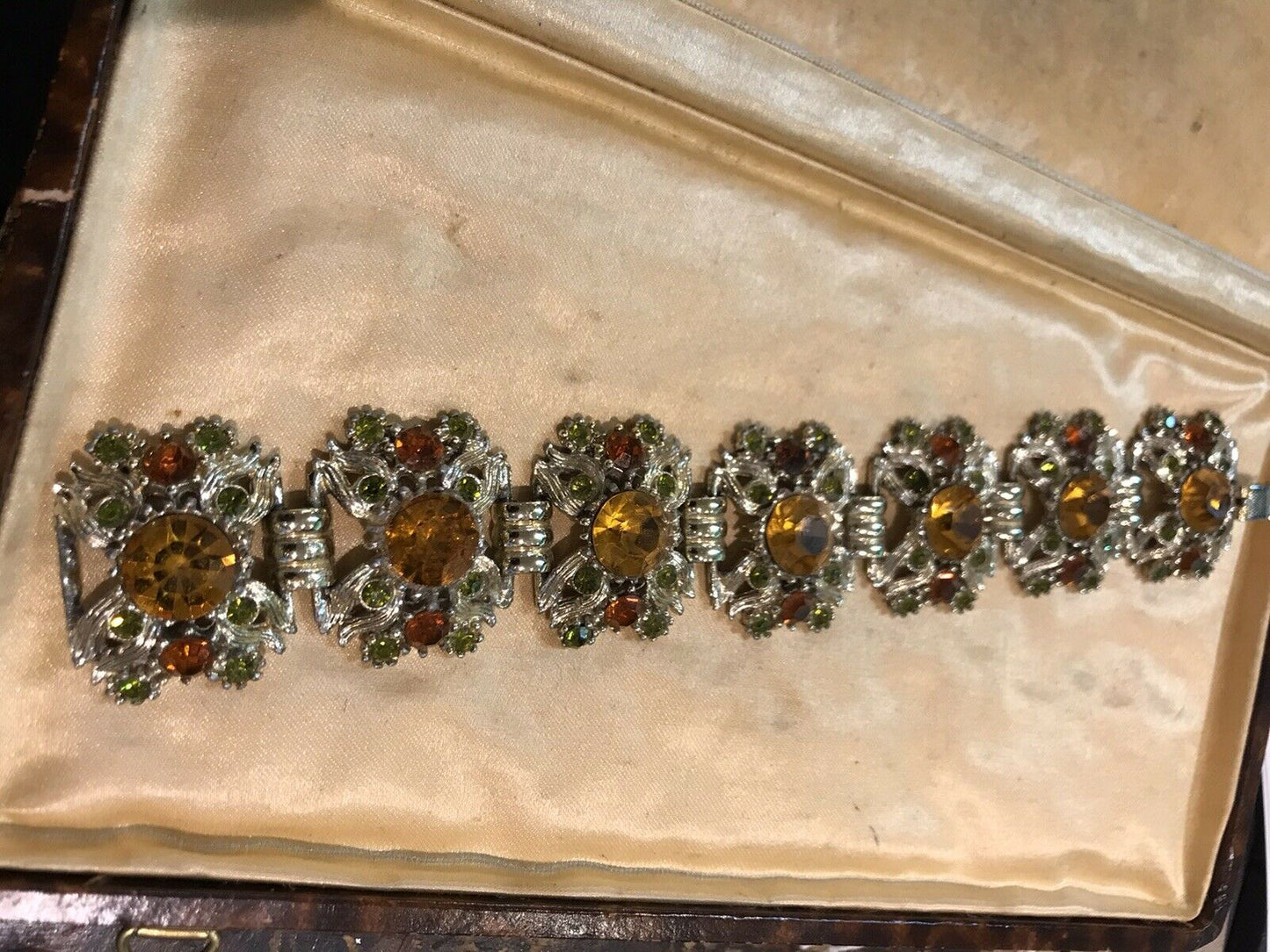 Vintage Old Diamanté Browns Greens Bracelet