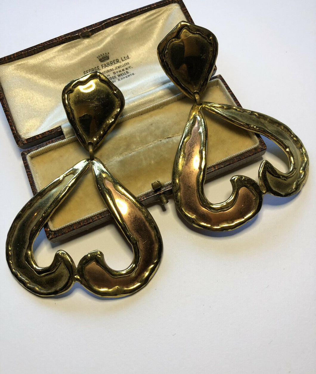Vintage Statement Dual Gold Tone Heart Drop Earrings