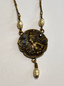 Vintage Art Nouveau Blue Stone Lavaliere Necklace