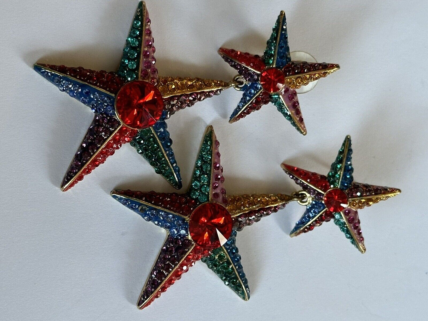 Vintage Butler And Wilson Multicoloured Stone Star Statement Earrings