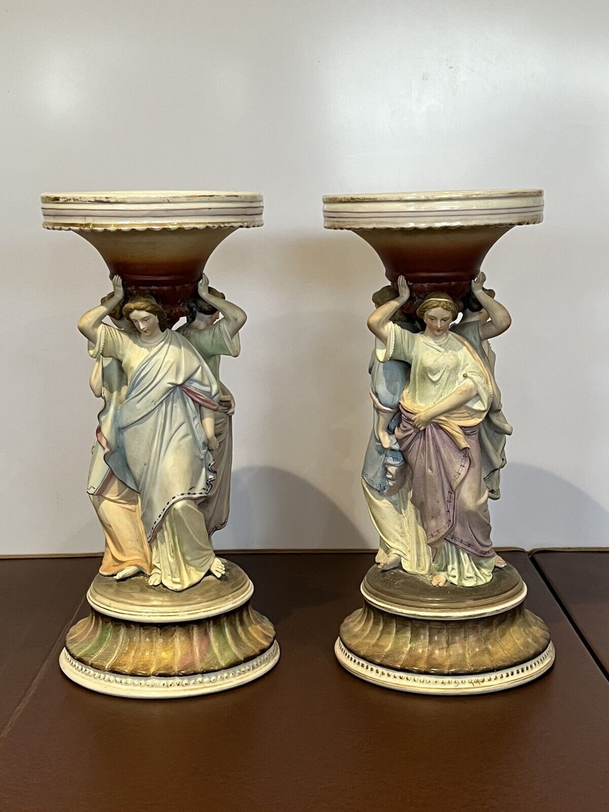 Pair Of Porcelain Figural Centrepieces