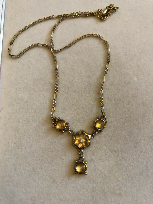 Vintage Gold Tone Flowers Glass Necklace