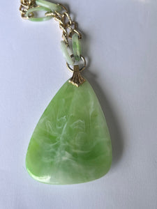 Vintage Green Blue White Marbled Acrylic Gold Tone Link Necklace Long Length