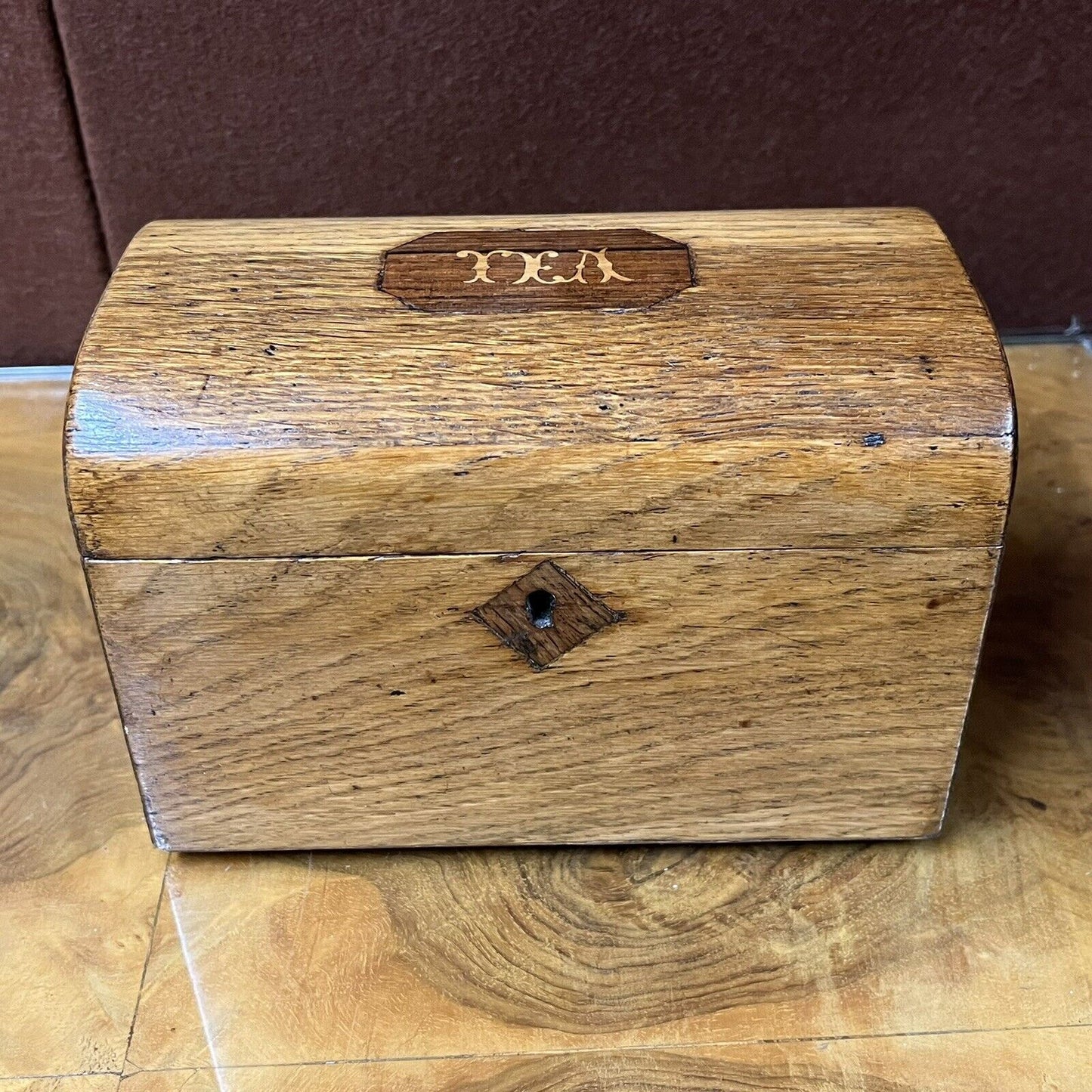 Antique Georgian Inlaid Oak Dome Top Tea Caddy