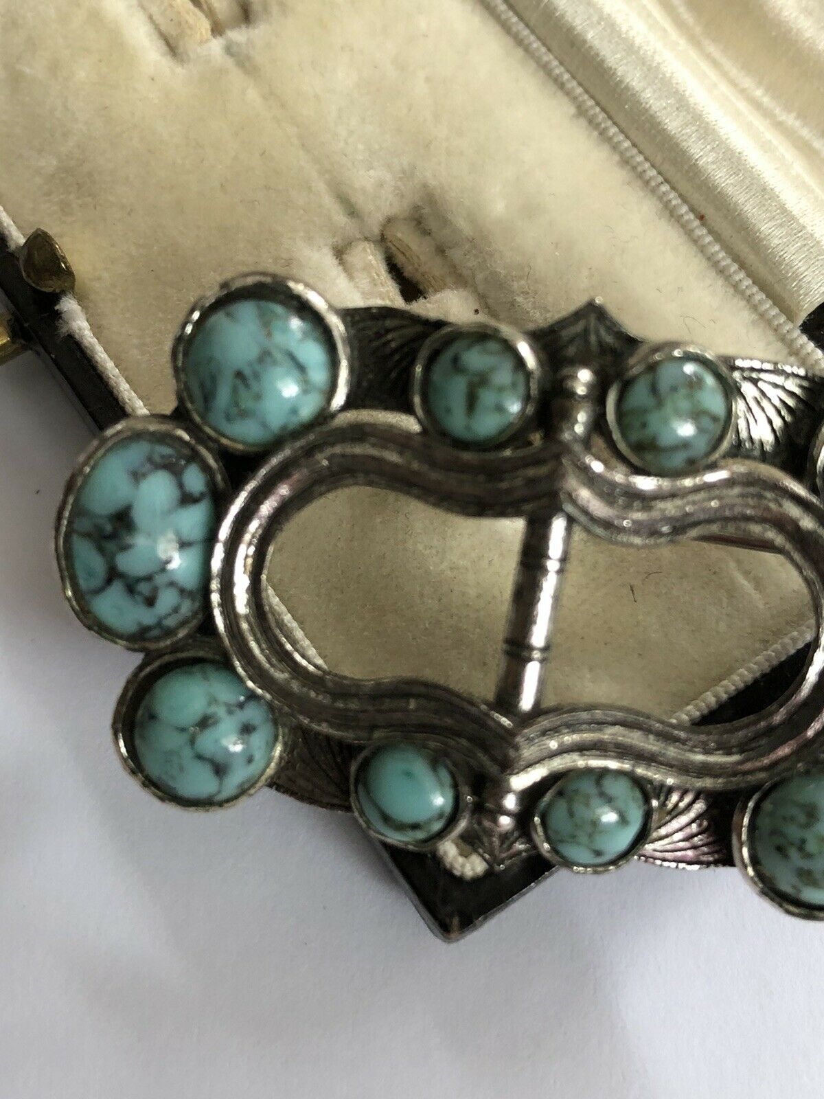 Vintage Silver Tone Faux Turquoise Brooch