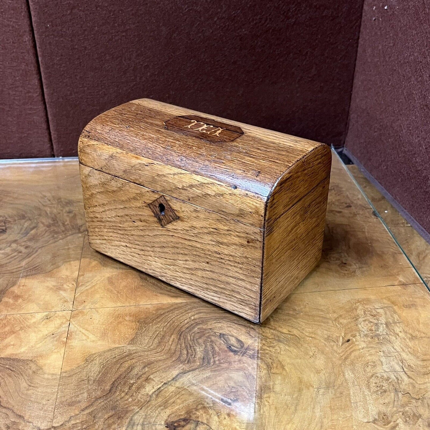 Antique Georgian Inlaid Oak Dome Top Tea Caddy