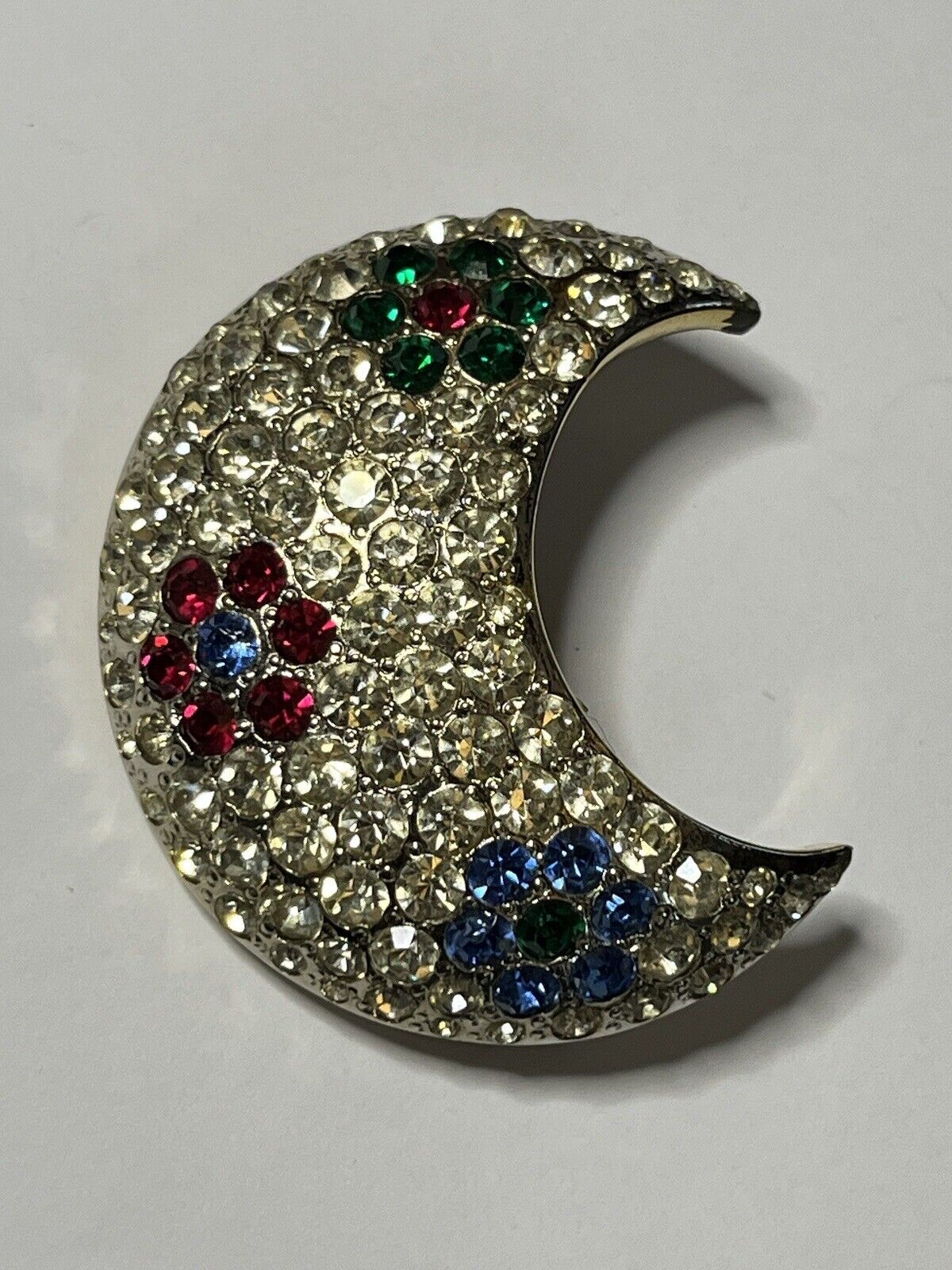 Vintage Half Moon Diamanté Made In Italy Brooch