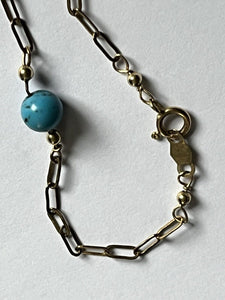 Vintage 1/20 14ct Gold Filled Turquoise Bead Chain Link Bracelet
