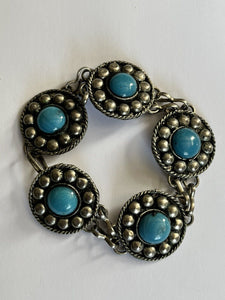 Vintage Silver Tone Faux Turquoise Bead Bracelet