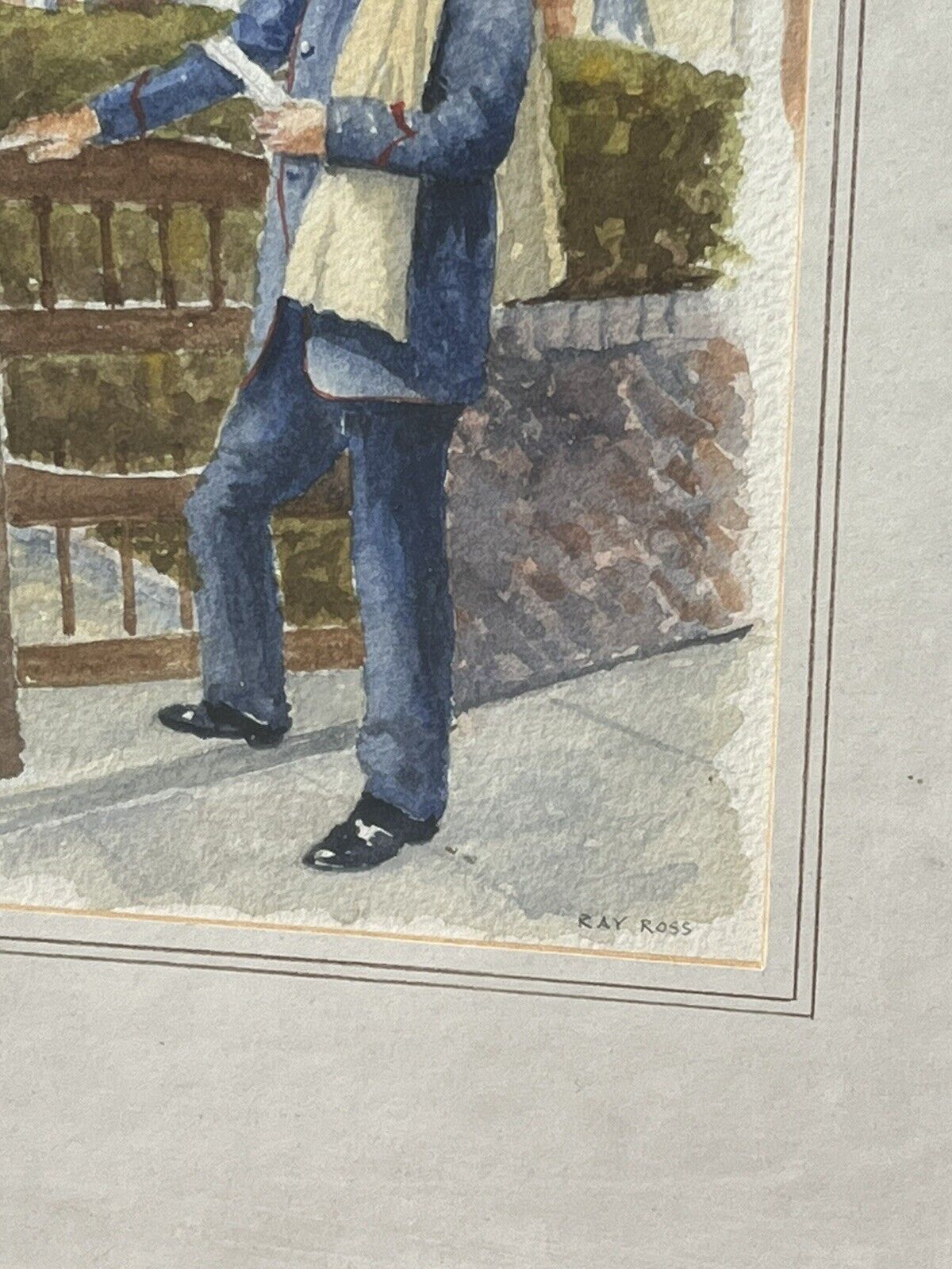 London Characters. Framed & Signed Watercolour By Ray Ross. “Postie “