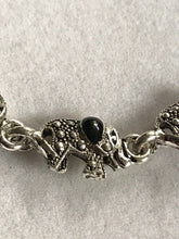 Vintage Silver Tone & Black Enamel Elephant Bracelet.