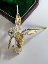 Vintage Silver Gold Tone Diamanté Hummingbird Brooch