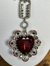 Vintage Statement Runway Red Clear Diamanté Heart On Chain Necklace