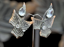 Vintage Statement Detailed Leaves Diamanté Clip On Earrings
