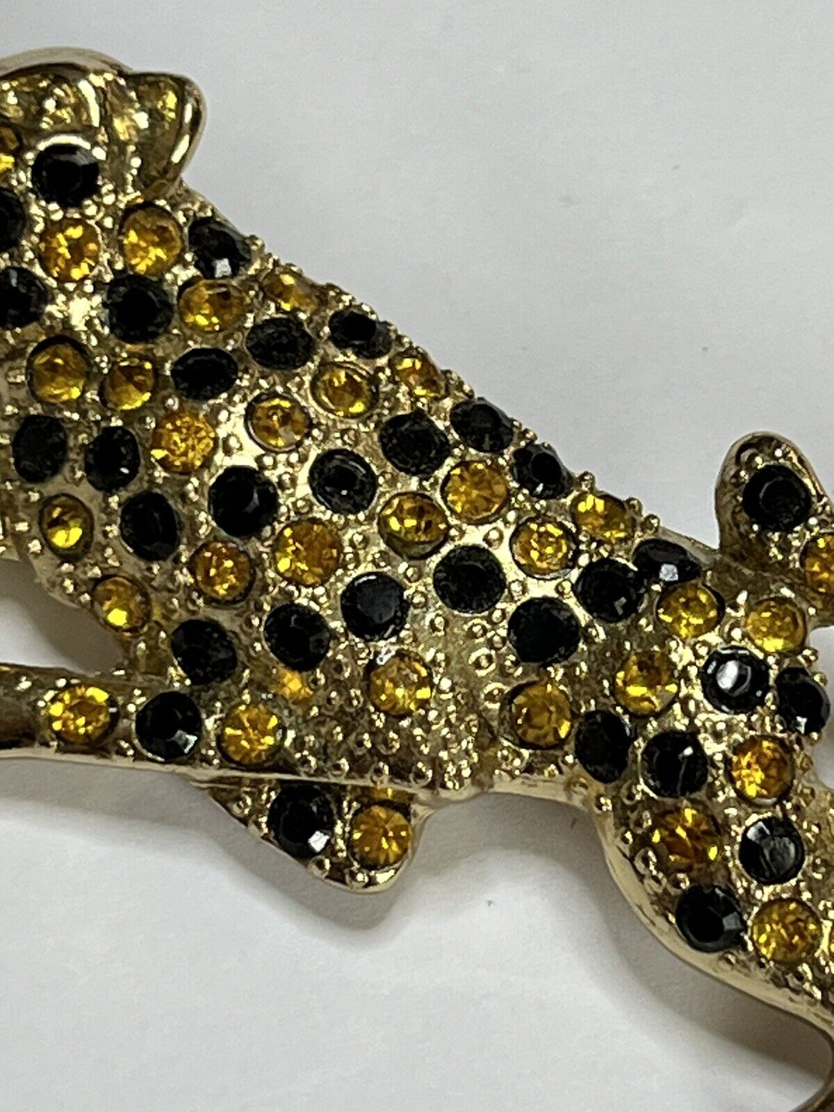 Vintage Gold Tone Leopard Diamanté Brooch