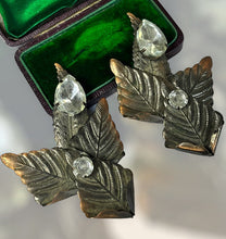 Vintage Statement Detailed Leaves Diamanté Clip On Earrings