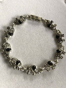 Vintage Silver Tone & Black Enamel Elephant Bracelet.