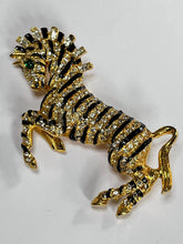 Vintage Gold Tone Diamanté Enamel Stylised Zebra Brooch