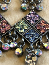 Vintage Multicoloured Diamanté Long Drop Earrings Statement