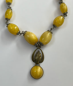 Vintage Old Satin Bead Metal Detail Drop Necklace
