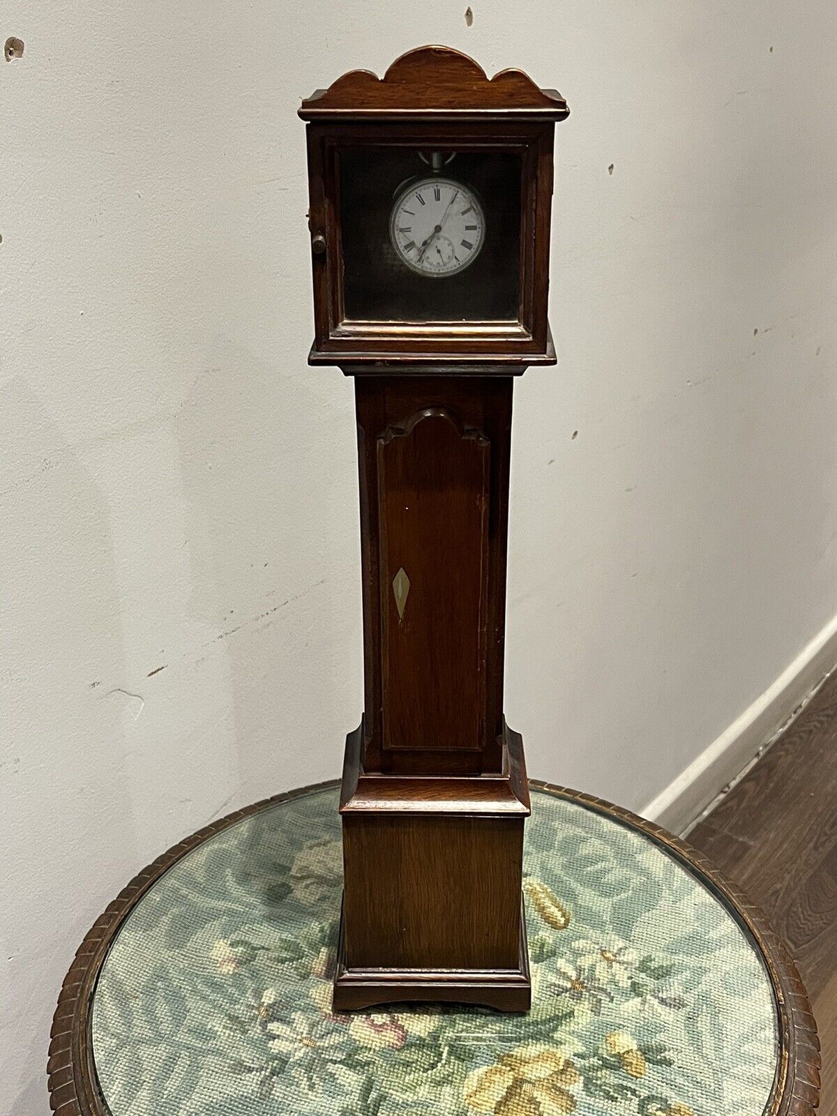 Pocket Watch Holder. Miniature Mahogany Longcase. We Ship Worldwide.