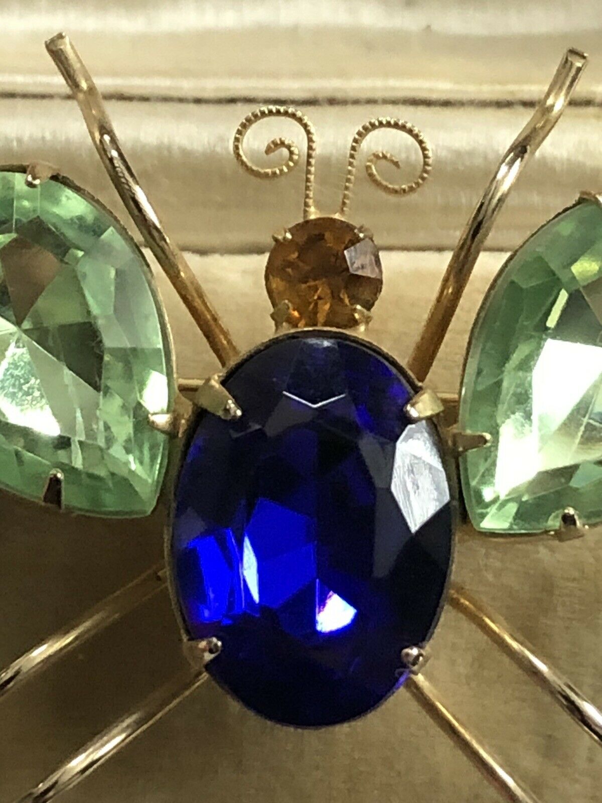 Vintage Diamanté Statement Green Blue Bug Brooch