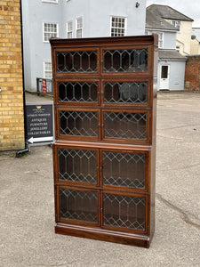 Edwardian Oak Sectional Bookcase With Lead light Glazing.