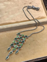 Green Stone Diamanté Drop Necklace 1980s