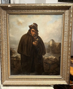 Victorian Oil On Canvas “ Lighting A Pipe “ Signed Van Beaver