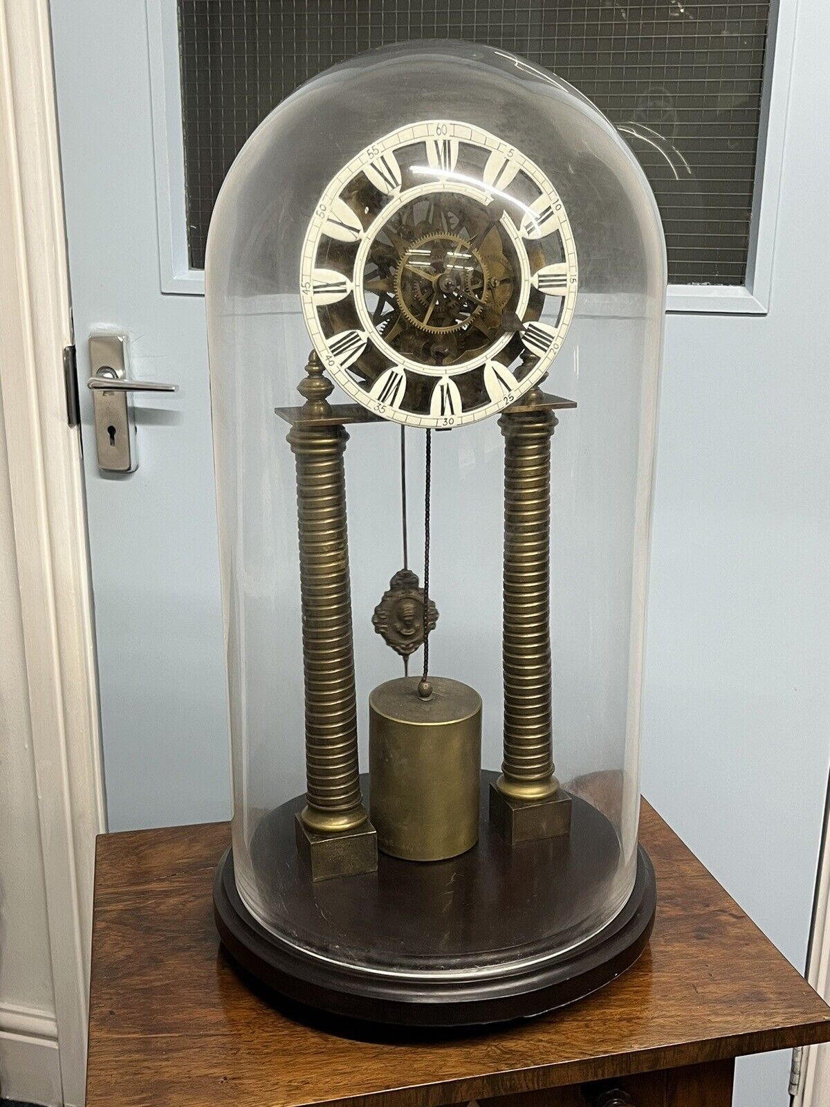 Skeleton Clock With Glass Dome. With Key. Large & Impressive