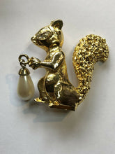 Vintage Gold Tone Squirrel Faux Pearl Brooch