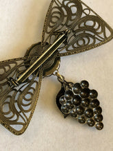 Vintage Large Bow Grapes Etruscan Brooch