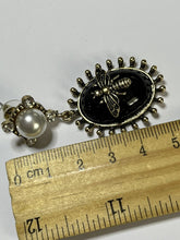 Vintage Statement Black Enamel Faux Pearl Bug Earrings