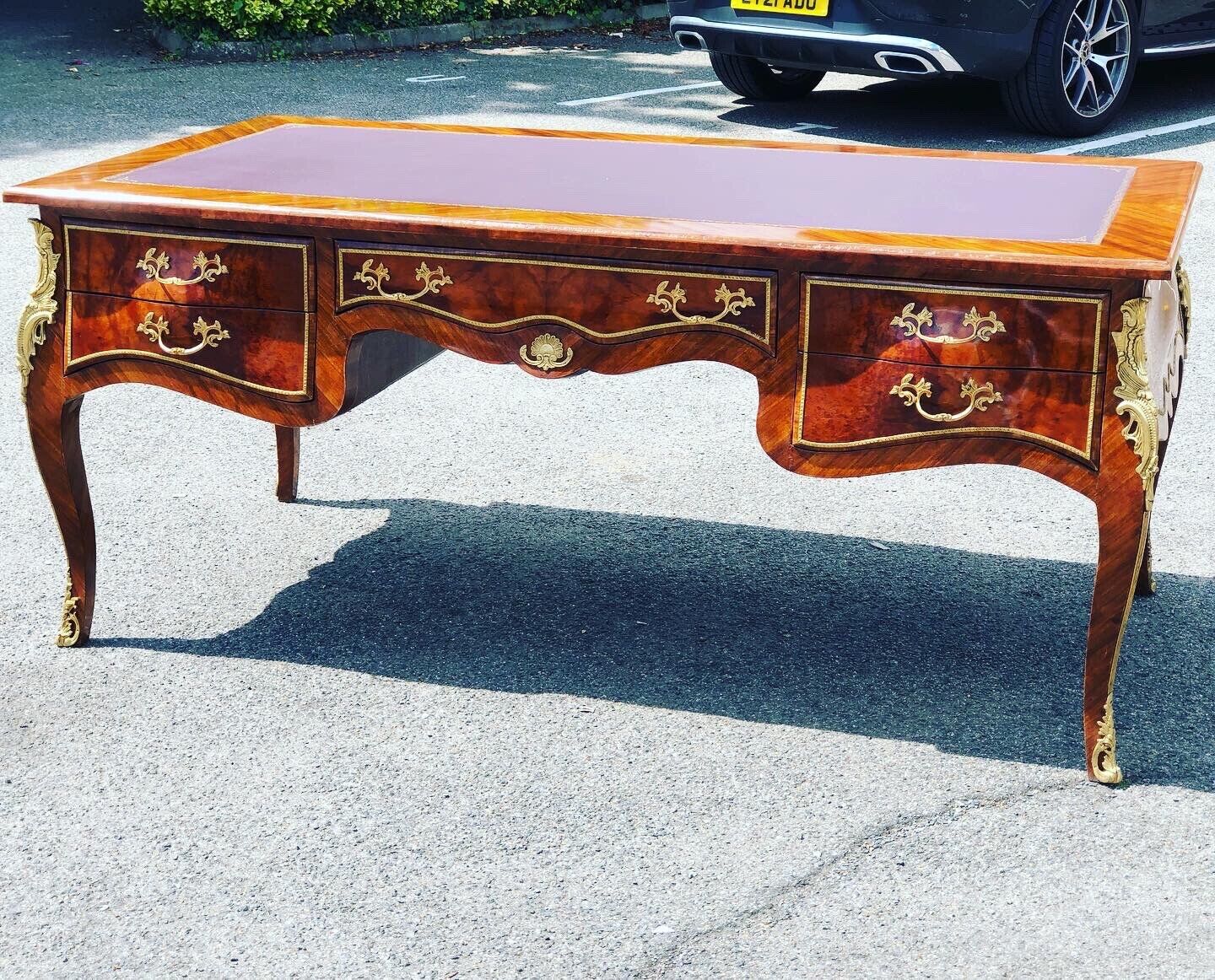 Pair Of Large Inlaid Kingswood Desks With Brass Decoration, Very Impressive.