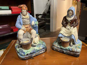 Majolica Fisherman And His Wife, Very Good Quality. Large In Size.