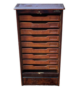 Filing Cabinet. Collectors Cabinet. With 9 Drawers And Tambour Roll Front.