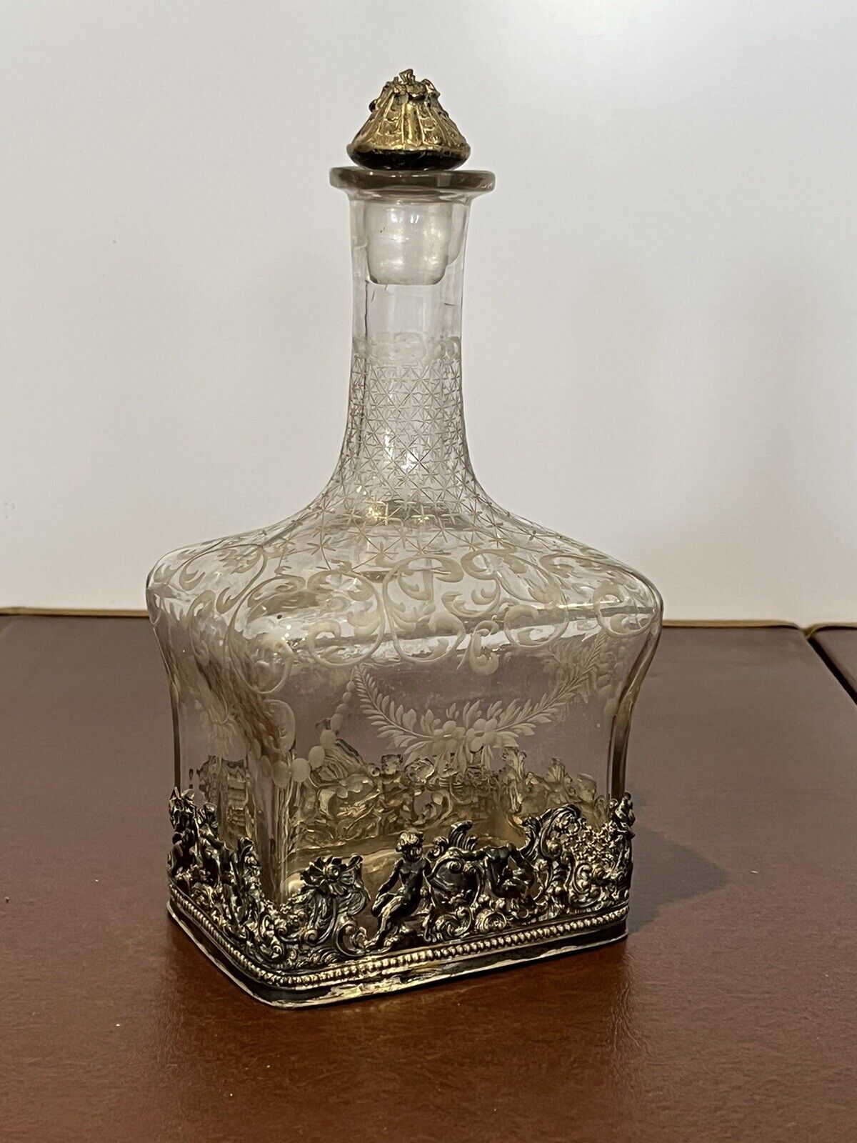 Berthold Muller Silver Mounted Etched Glass Decanter