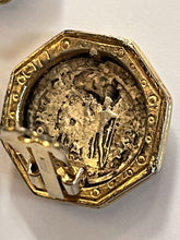 Vintage Gold Silver Tone Etruscan Coin Clip On Earrings Numbered