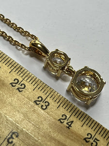 Vintage 1980s Yellow Gold Plated Clear Crystal Drop Necklace Boxed