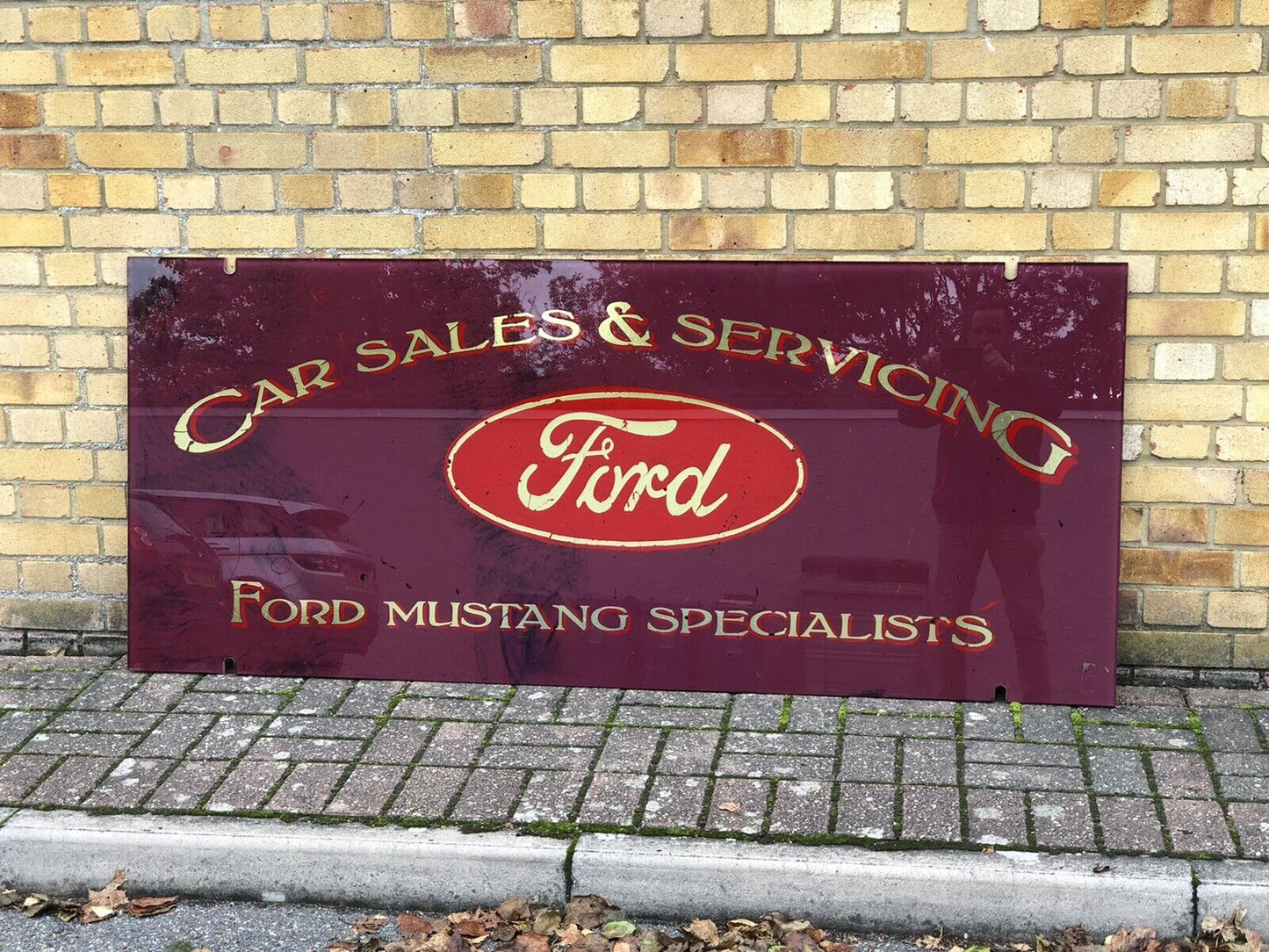 Ford Mustang Glass Garage Shop Sign. HUGE IN SIZE. 183  cms x 78 cms