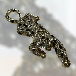 Vintage Gold Tone Diamanté Leopard Statement Brooch
